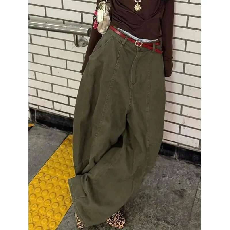 Deeptown Y2k Vintage Washed Women Jeans Haruku Scimitar Wide Leg American Retro Denim Pants Baggy High Waisted Trousers Gyaru