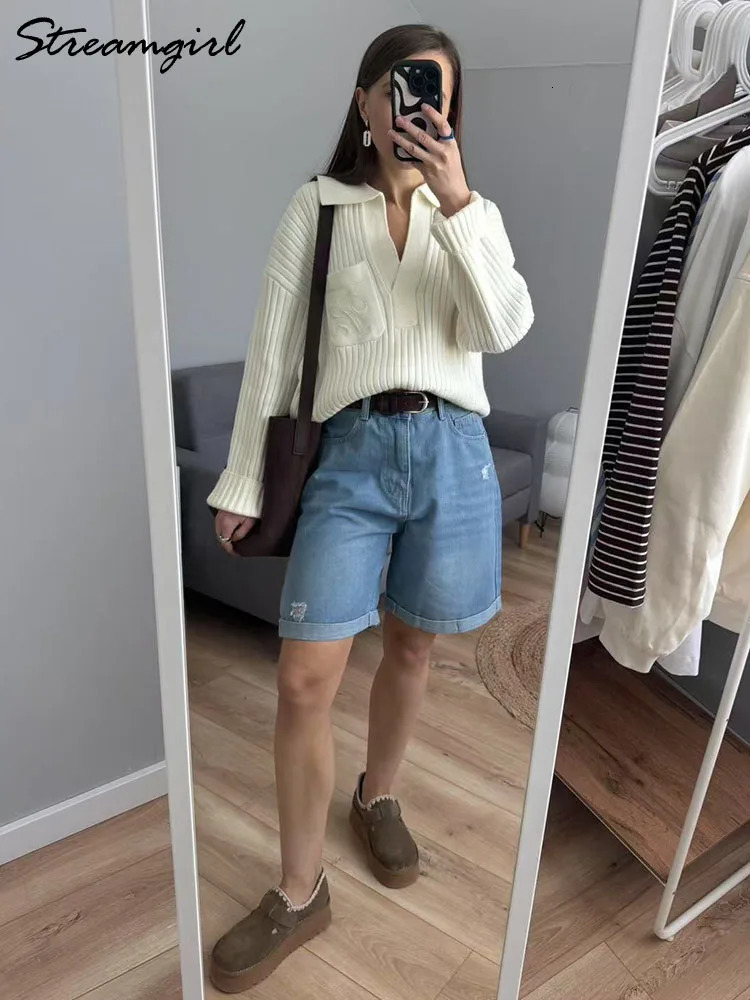 Women Denim Shorts Ripped Wide Leg Black High Waist Short Jeans Straight Leg Blue Denim Shorts For Women Summer Jean Shorts 250318