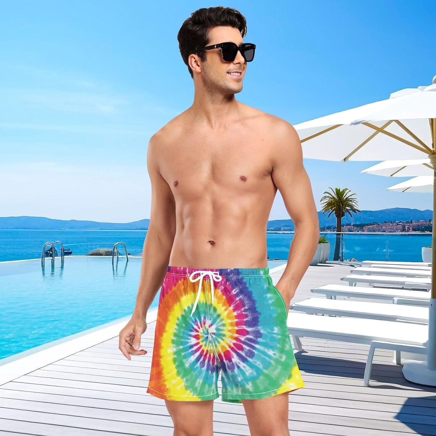 Men's Athletic Shorts Dry Workout Gym Running Shorts ,Multicolord Fashionable printed shorts