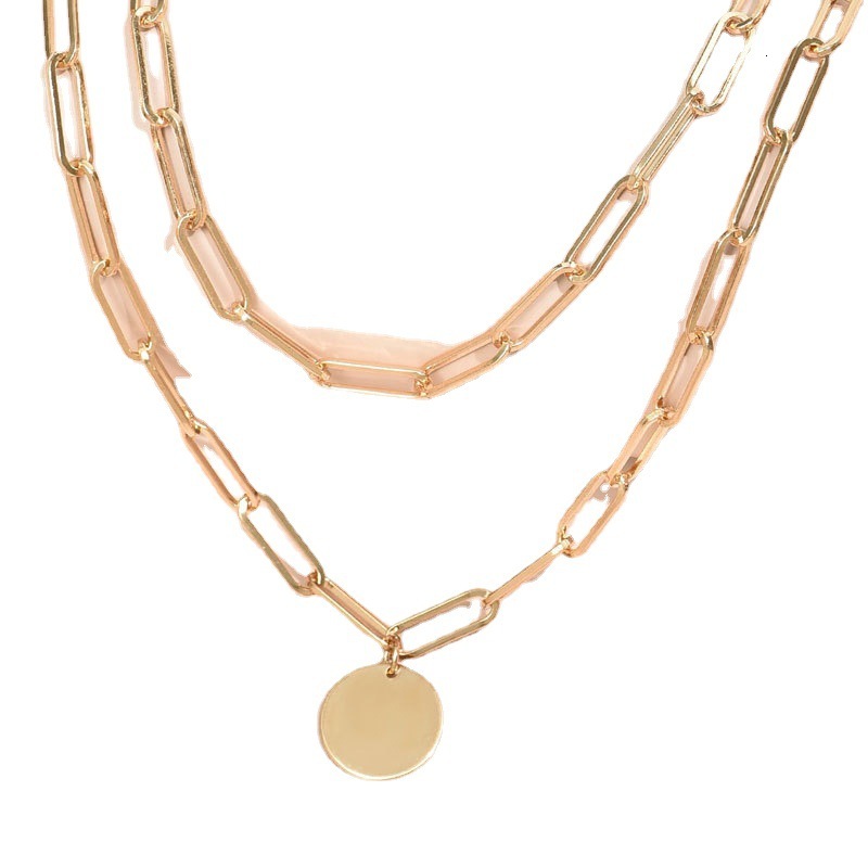 Double Layer Circular Pendant Necklace Female Instagram Network Red Multi-layer Collarbone Chain Choker Jewelry