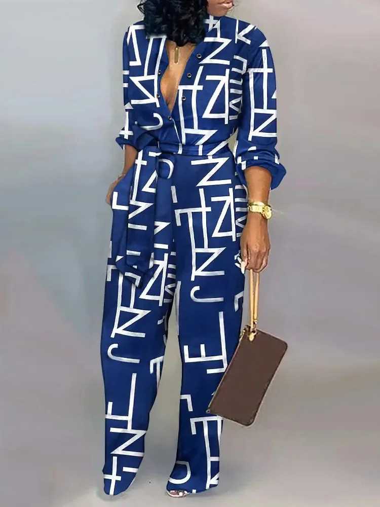 Fashion autumn leopard print lace jumpsuit for women 2024 elegant Dp V-neck one-piece jacket casual jumpsuit X250318