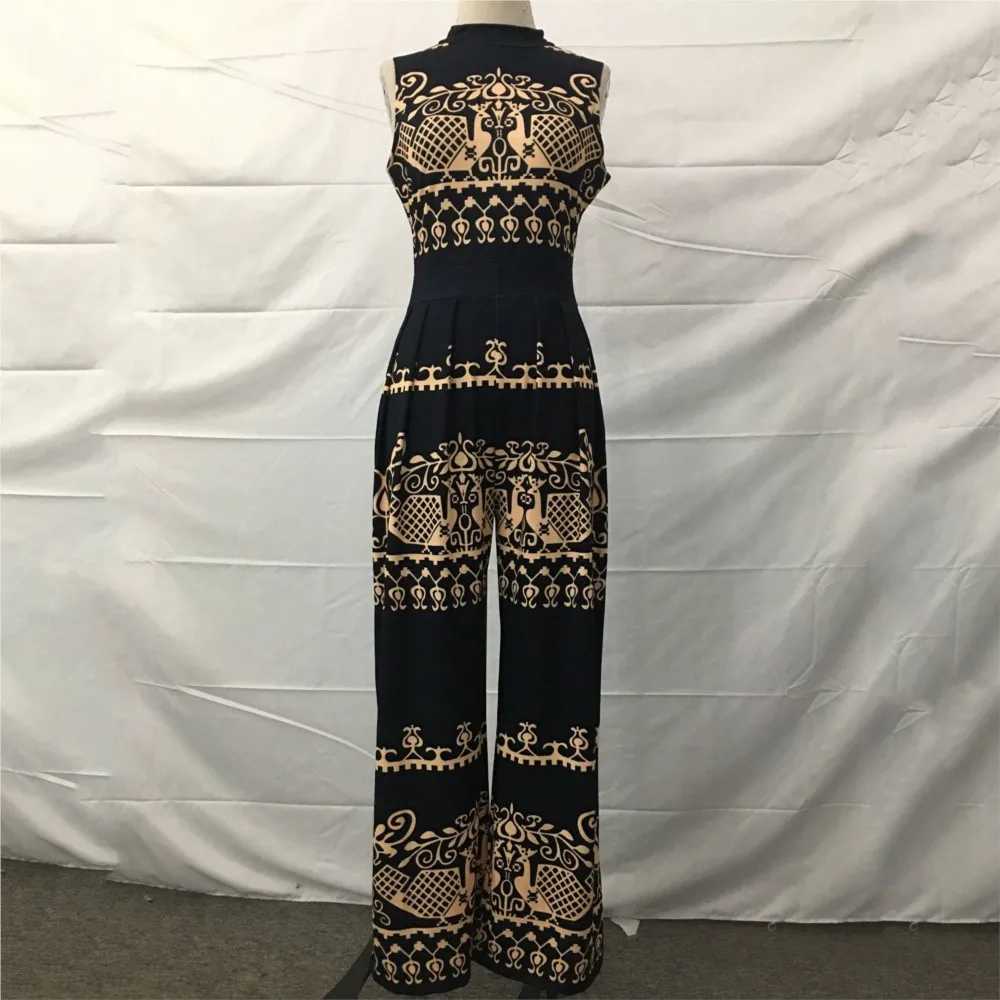Elegant womens wide leg long Juumpsuit 2024 spring/summer fashion print sleeveless casual holiday bodysuit Trouser X250318