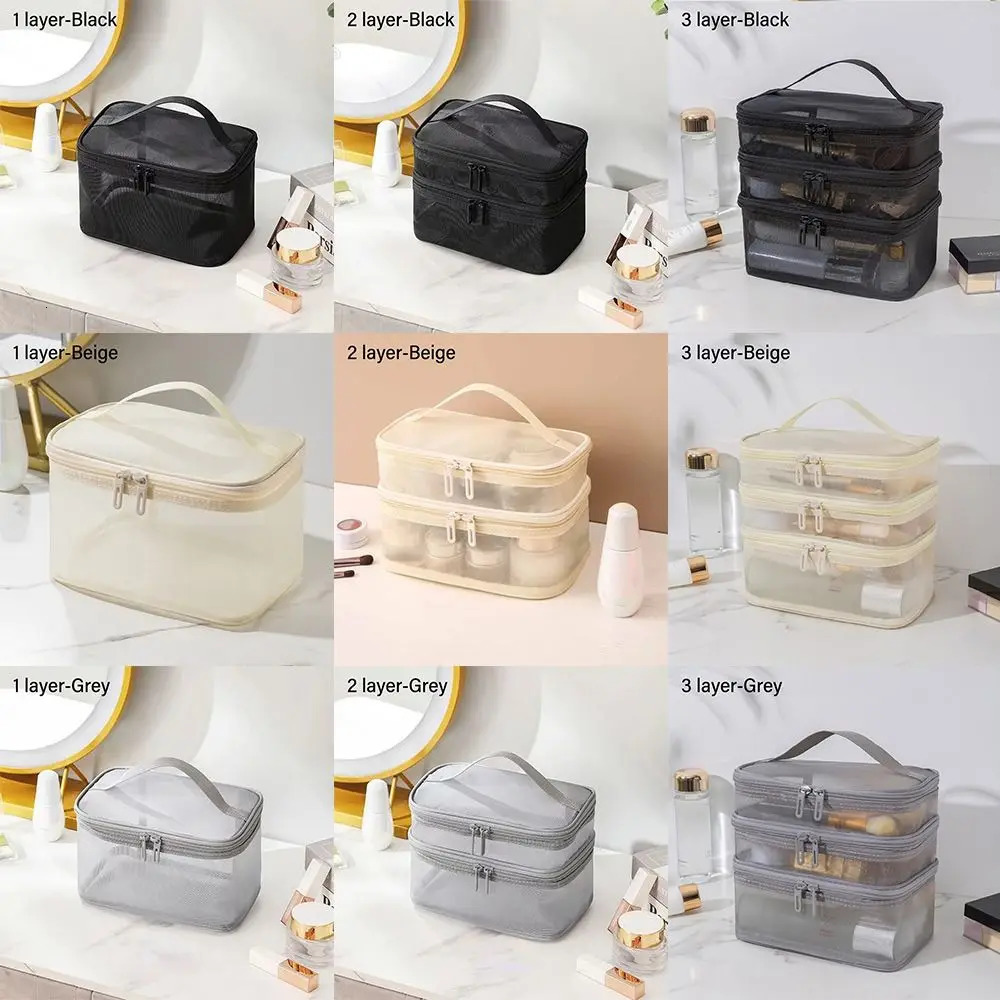 Fashion Transparent Mesh Travel Cosmetic Bag Storage 1/2/3 layer Toiletry Bag Large Capacity Make Up Organizer Bag Womens 250314