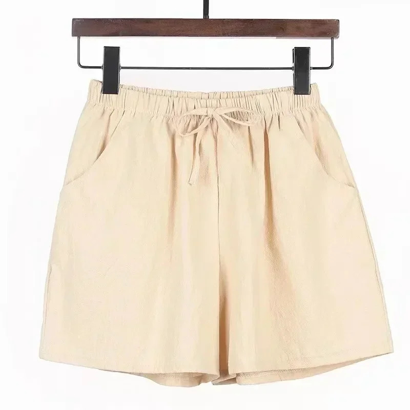 Cotton Linen Beach Shorts Women Basic Short Pants Mini Wide Leg Trousers Ladies Home Streetwear 250318