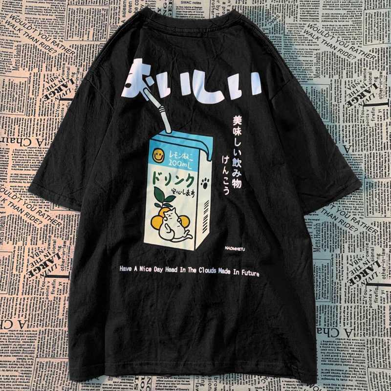 Cute Japanese cat print oversized T-shirt for women short sleeved loose casual T-shirt street clothing top pure cotton Harajuku clothingXJ250318