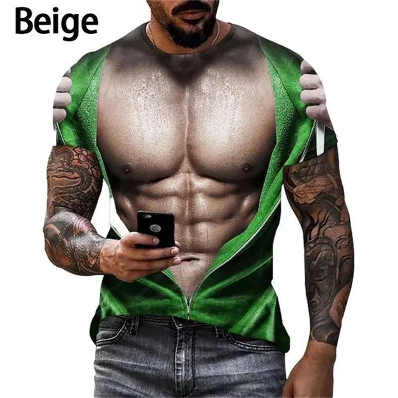 3D Mens Funny Muscle Graphic T Shirts Short Sleeve Casual Personality Tee Tops Streetwear Full Print Mens Party Tshirt ClothesXJ250318