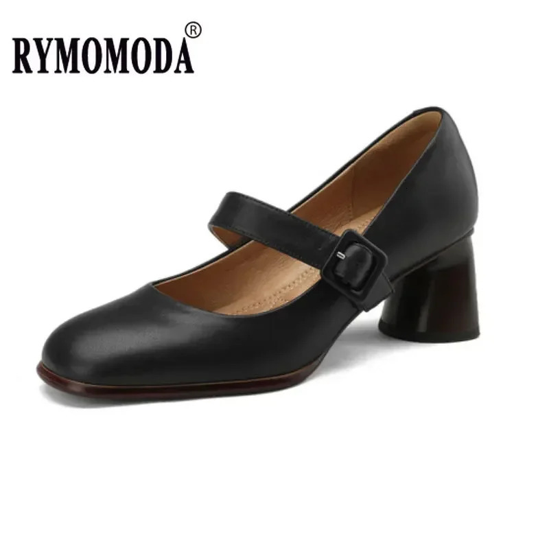 Mary Jane Pumps Women 2025 Spring Genuine Cow Leather Medium Block Heel Handmade Quality Comfortable Breathable Shoes 250318