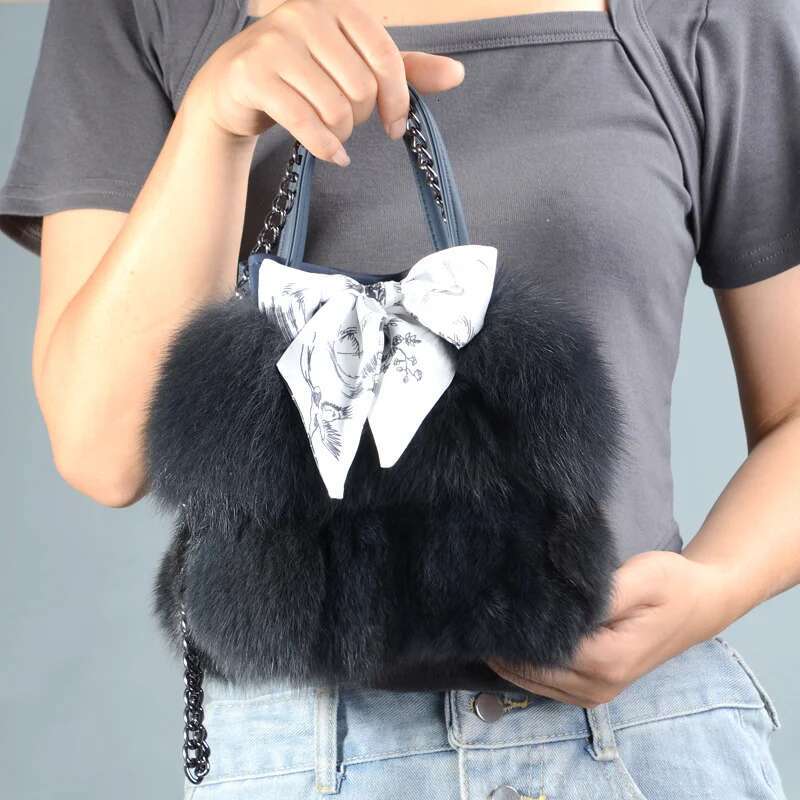 Fox Winter Women Female Fashion Chain Shoulder Real Purse Natural Fur Hand Bags Evening Party Bag