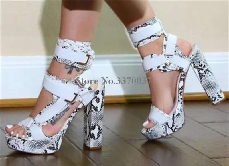 Colorful Chunky Heel Among Sexy Open Toe High Platform Rainbow Metal Buckles Gladiator Sandals Patchwork Heels