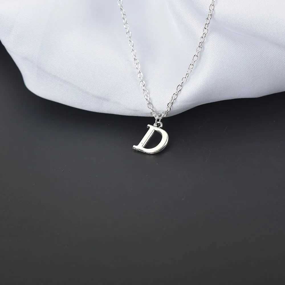 Silver A-Z English letter pendant necklace womens metal jewelry simple initial chain necklace W250318