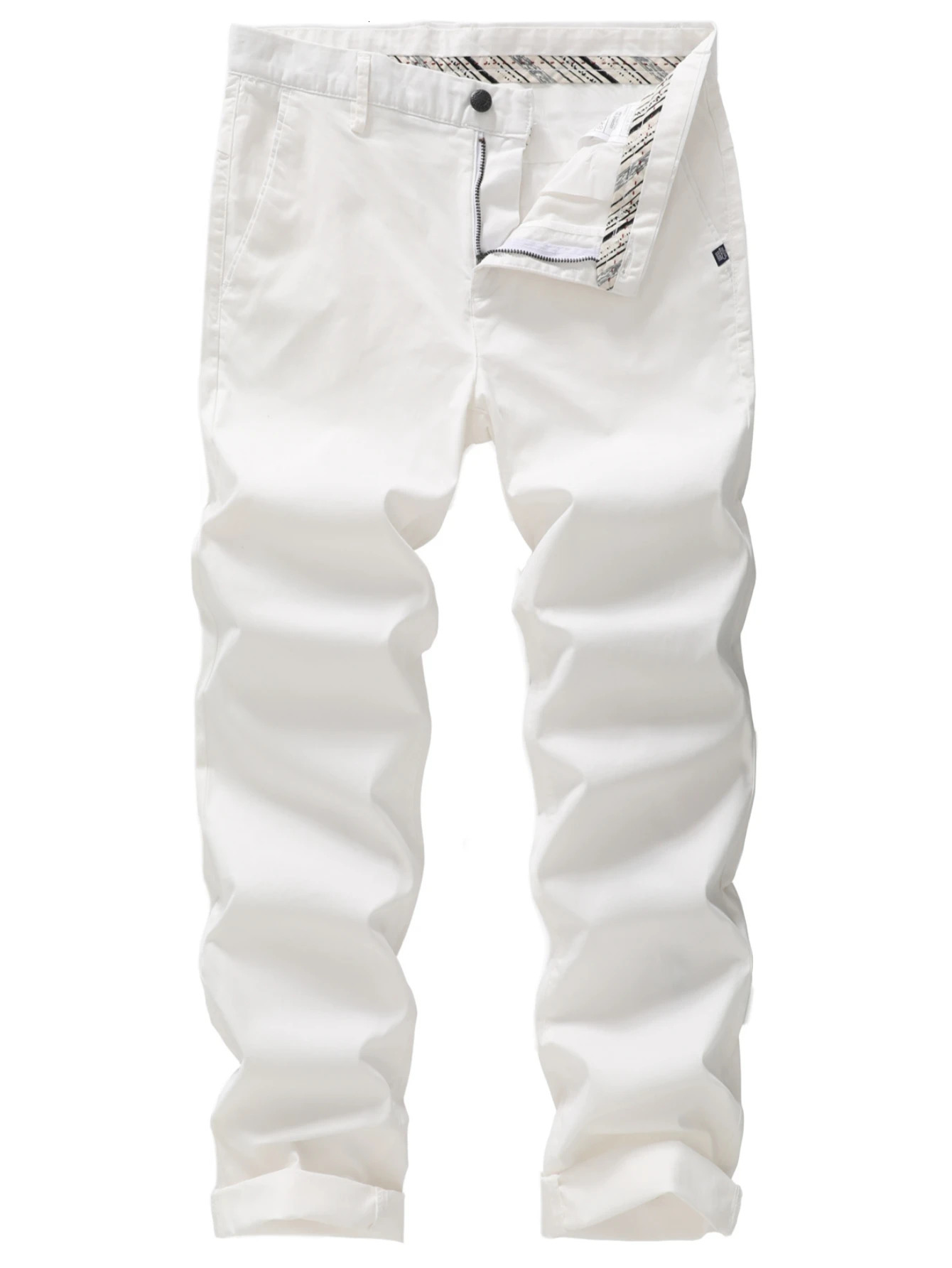 Mens Classic Straight White Cotton Chino Pants Business Casual Trousers 2842 Pure Comfort Fit Office Wear 250311