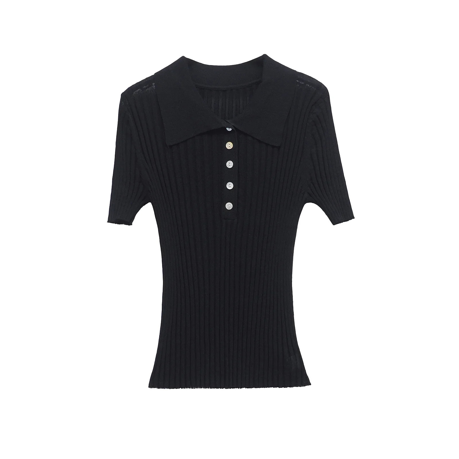 TRAFSHE Spring Summer Korean Style Knit T-shirts Womens Cropped Top Solid Polo Shirt Short Sleeve Y2k Woman Clothing 9598124 250318