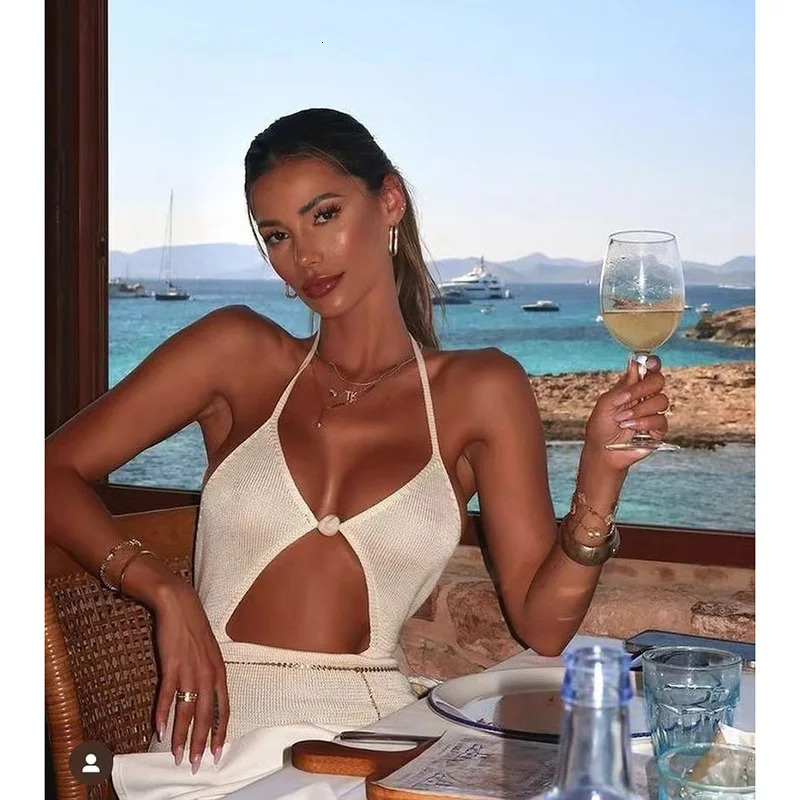 Knitted Tight Dress Bikini Cover White Black Tuned Summer Sexy Ultra Thin Maxi Pendant Womens Beach Wear 250314