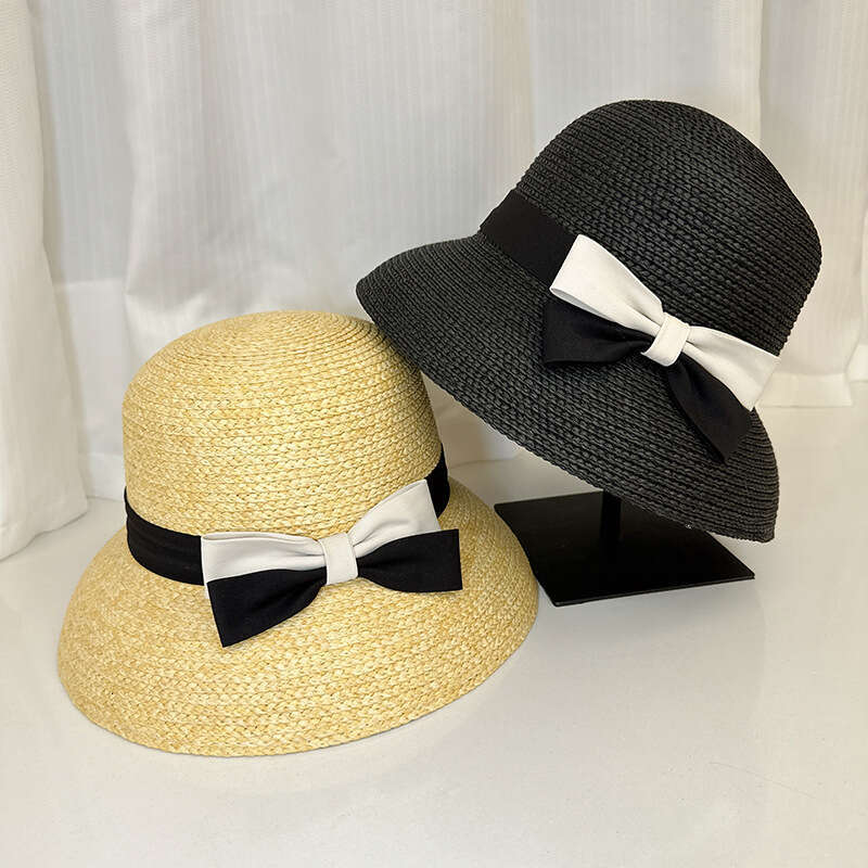 French bow straw women's summer beach vacation sun fashionable lampshade top hat