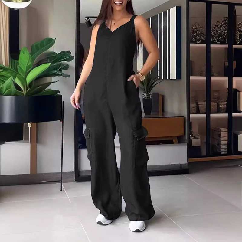 Sexy V-neck imitation denim jumpsuit womens spring clothing pocket straight pants Playsuit jumpsuit summer high waisted backless tight jumpsuit X25031