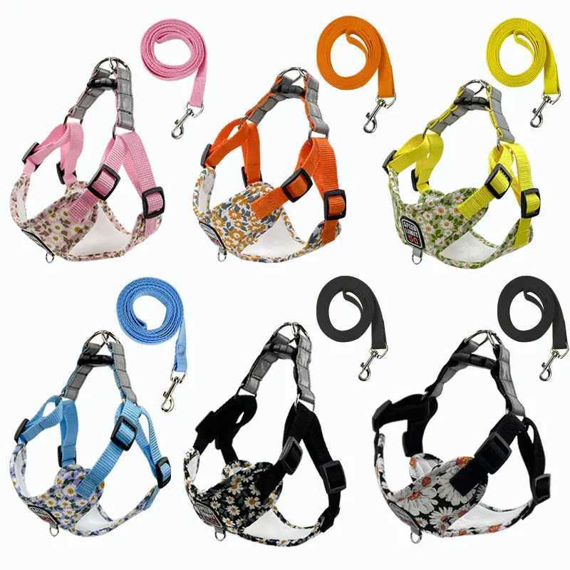 Pet dog harness nylon non pull reflective dog chest strap breathable adjustable pet collar suitable for small dogs and catsT250318