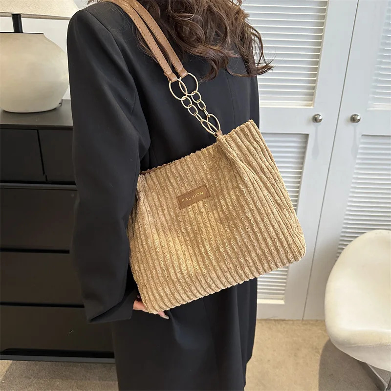 Corduroy Womens Shoulder Bag 2023 Fashion Korean Large Handbag Cotton Shopping 250401