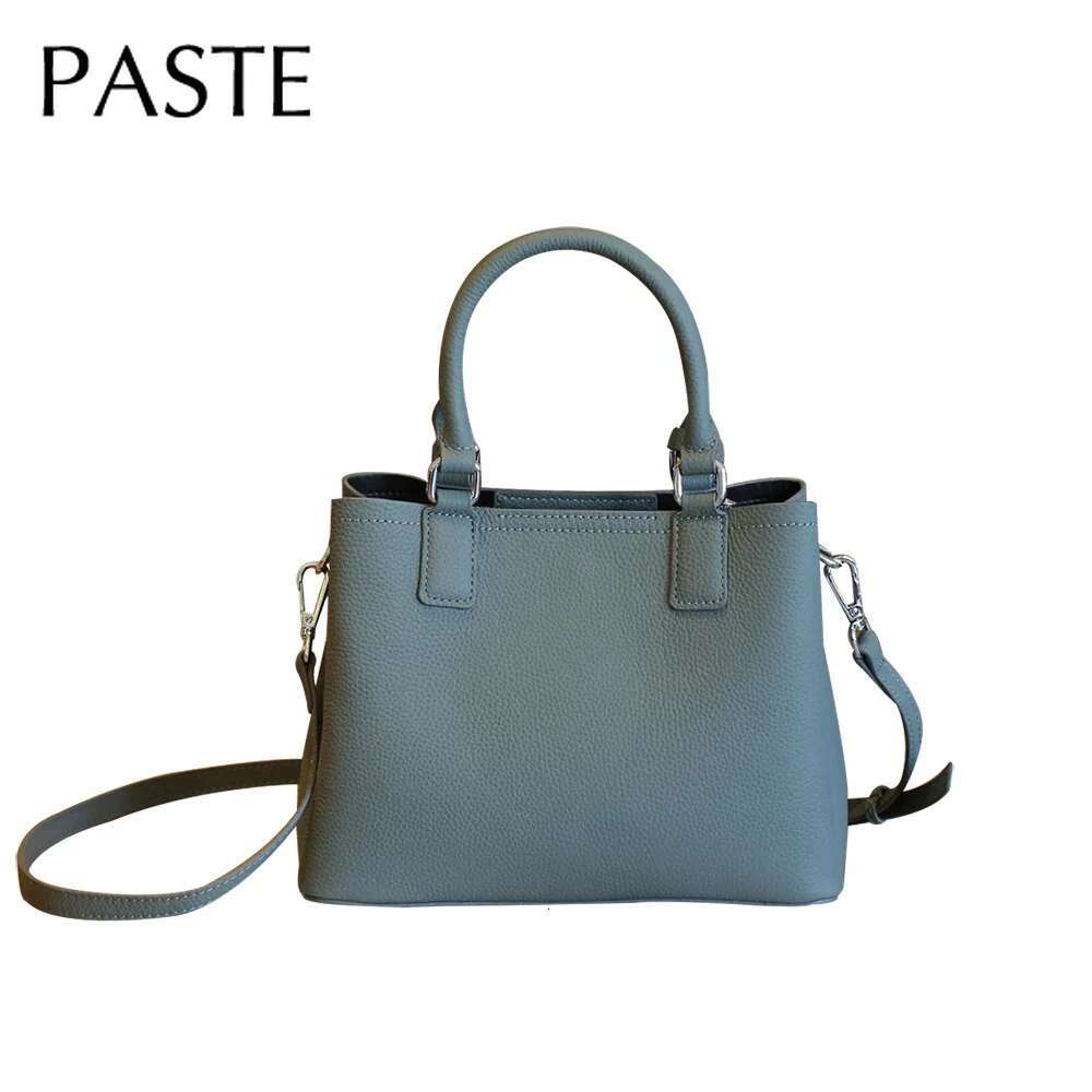 New Winter Blue Green Tote Large Capacity 100% Genuine Leather Women Handbag Cowskin Female Shoulder Crossbody Bag 2 Straps