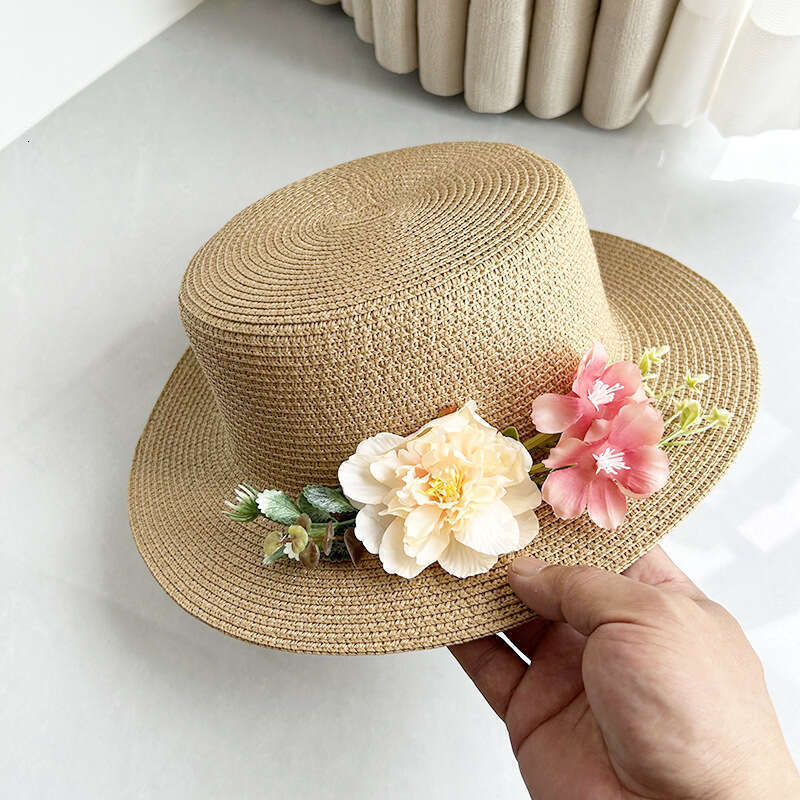 Summer flat topped straw for women, outdoor travel vacation sun check-in photo, wer hat, beach hat