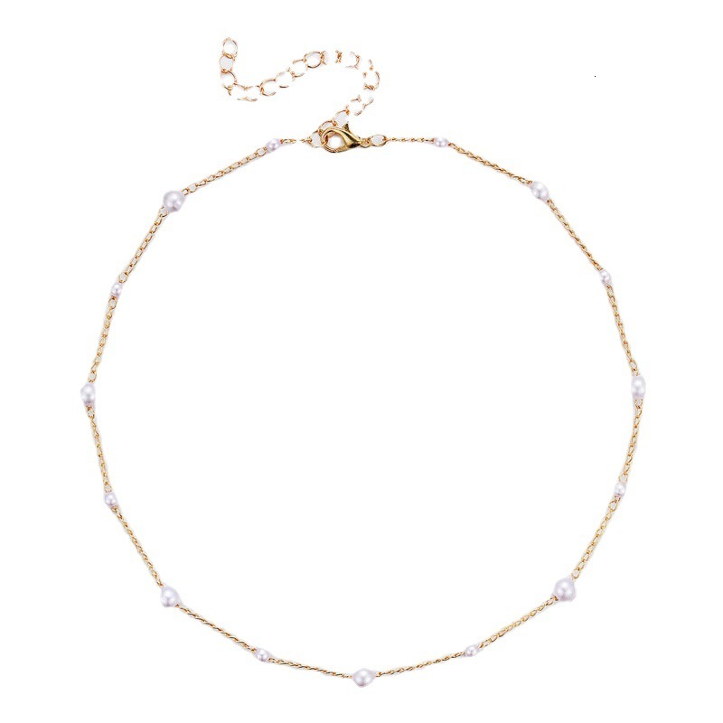 Size 4/6mm Pearl Chain Necklace Women Simple Everything Choker Clavicle Chain Jewelry