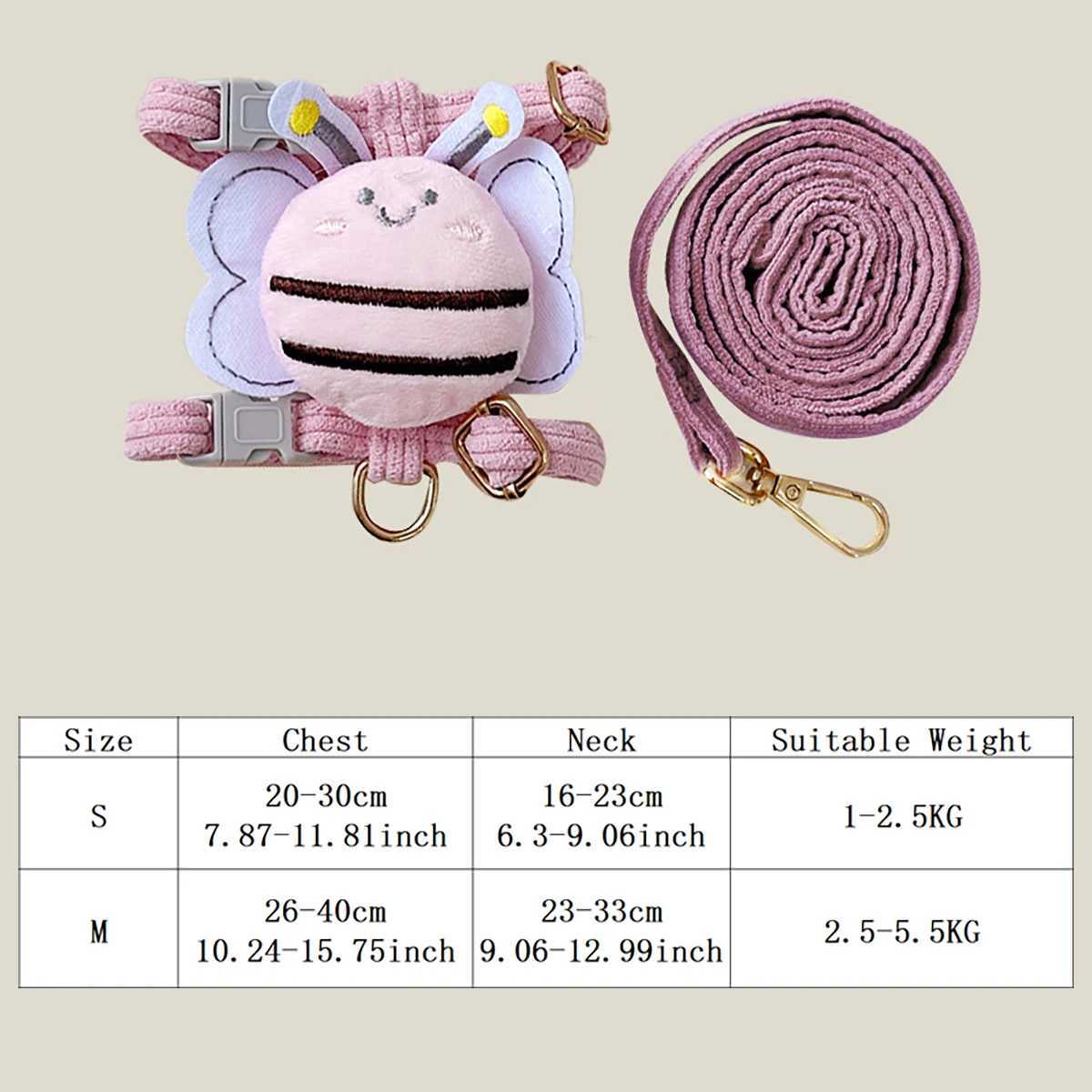 Cat harness collar set with adjustable cartoon bee double layered dog harness for small and medium-sized pet collars for outdoor walkingT250318