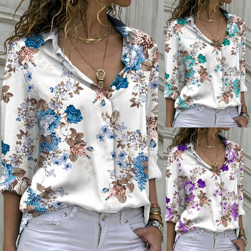2023 Spring/Summer Fashion Printed Women's Long sleeved Loose Shirt