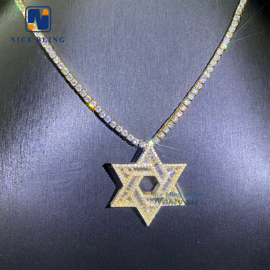 Trendy Jewelry Iced Out S925 Hexagonal Star Moissanite Hip Hop Pendant Custom Vvs Diamond Moissanite Pendant