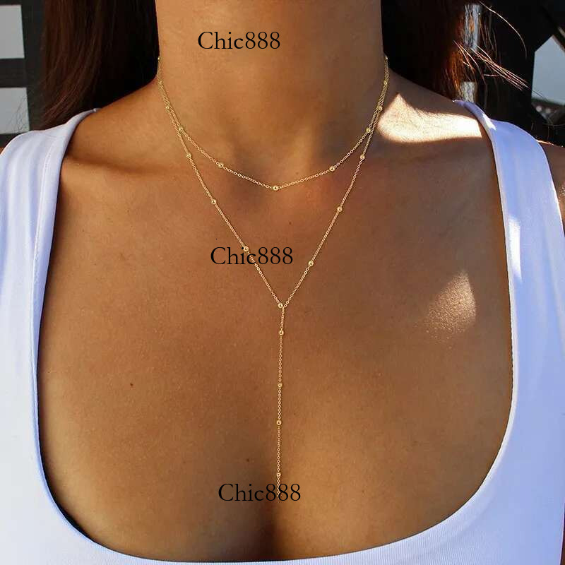 Fashion Simple Geometric Tassel Bead Collarbone Chain For Women Long Necklace Accessories Gifts Jewelry