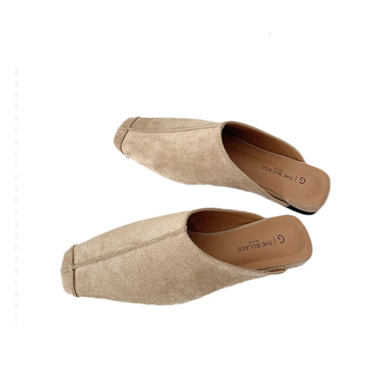 Flats Mules Shoes Square Toe Slippers Suede Sandals Women Summer Casual Comfort Slides Sgback Flip ps De Mujer 250320