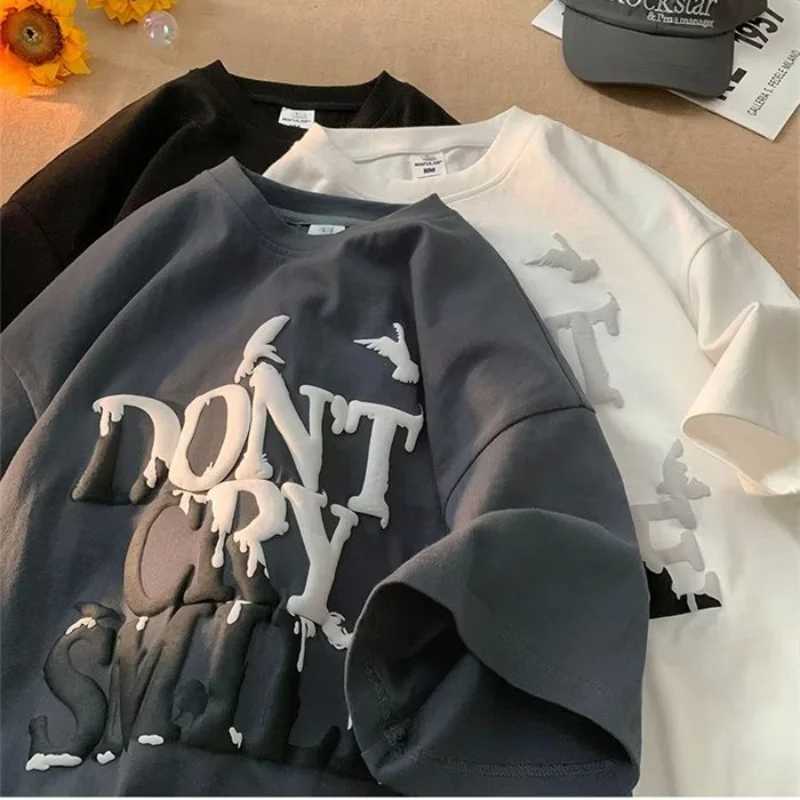 8XL new casual T-shirt short sleeved round neck print without pigeon letters loose retro style suitable for menT250318