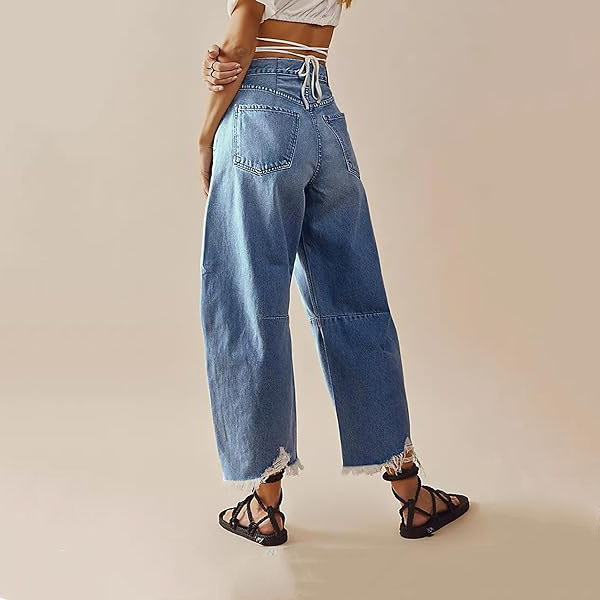 Women's Jeans Womens Pants Wide-leg Denim Classic Solid Color Baggy Summer Casual Loose Trousers