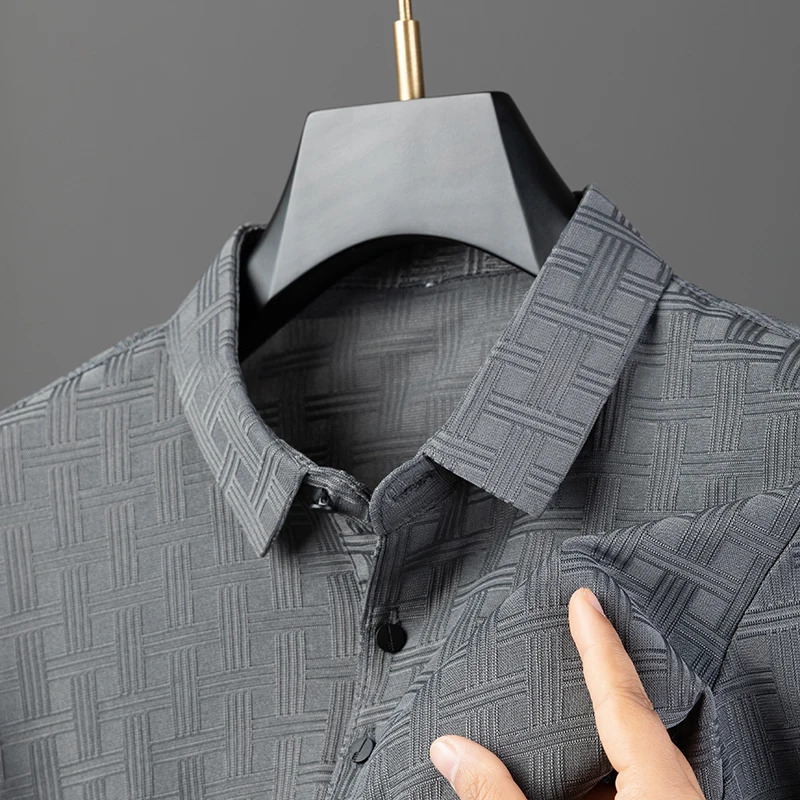 Mens Summer Ice Silk Texture Polo Shirt Casual Business Collar T-shirt Ironless Top Mens Clothing 250317