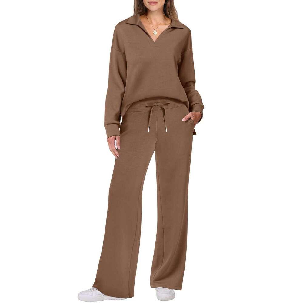 European and American Autumn/Winter Women's Long Sleeve Drawstring Solid Color Commuter Pants Set for Women 2025 New Casual Versatile Fashion Clo
