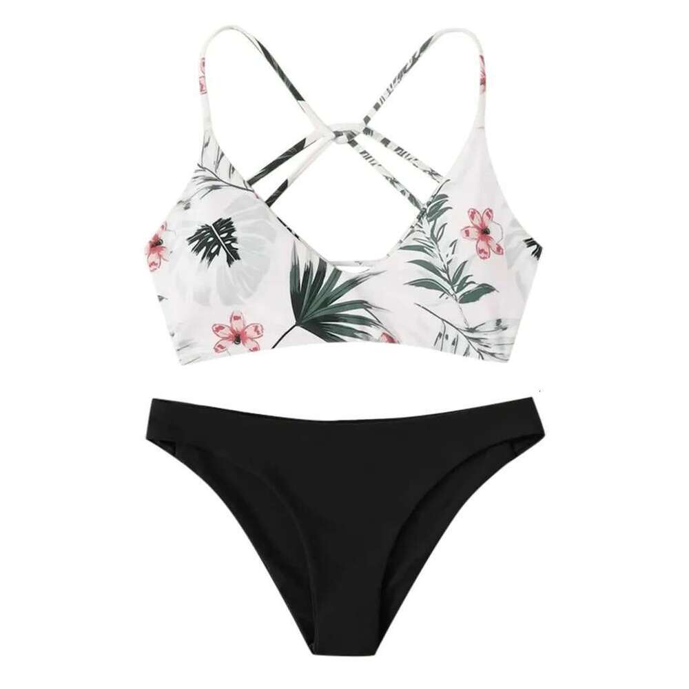 Sexy women's swimsuit, random print, push up bra, soft cushion, two-piece set, beach, 2025