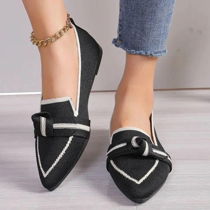 Womens Shoes Loafers Bowtie Ballet Flats Pointed Toe Barefoot Slip-on Sandals Casual Flat Heel Woman Shoe 250318