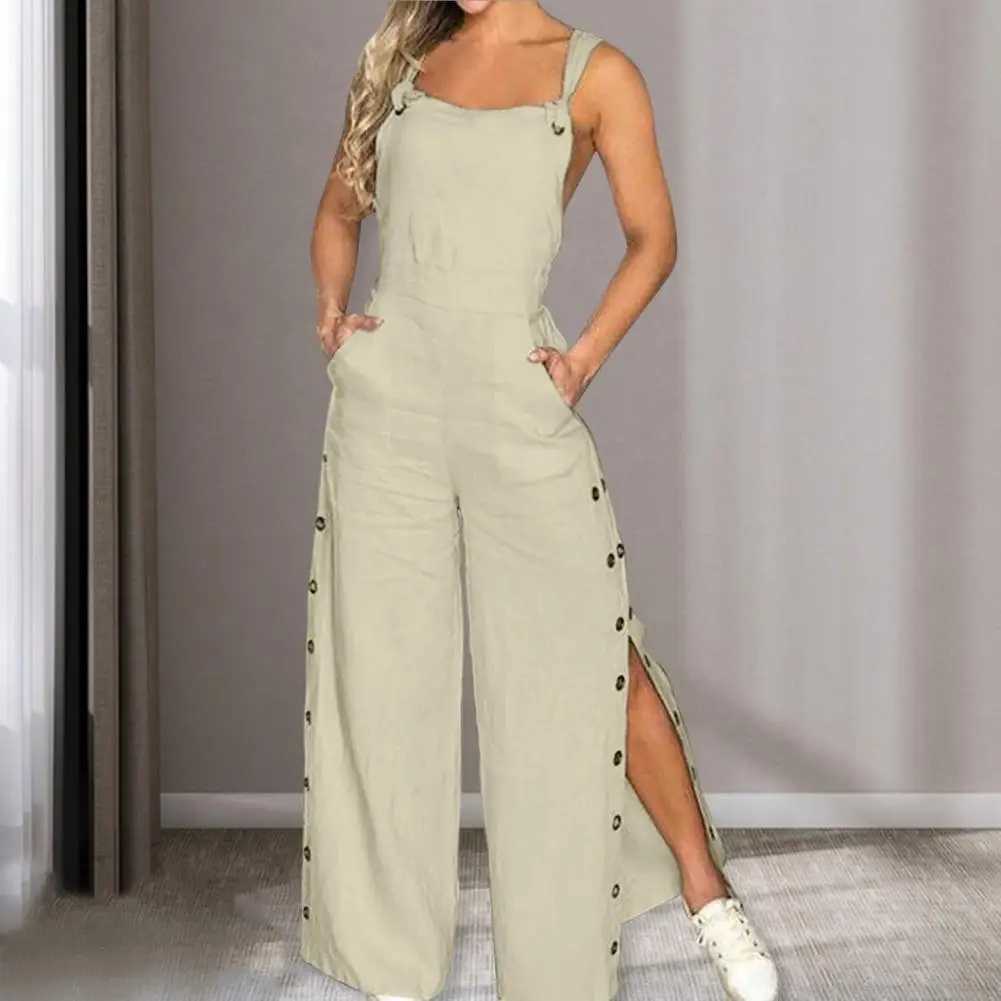 Womens straight leg jumpsuit comfortable jumpsuit fashionable womens jumpsuit with side pockets suitable for women in summer X250318