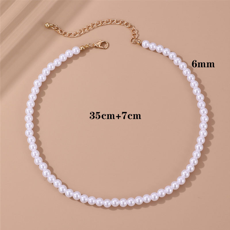 4/5/6/8/10mm Imitation Pearl Necklace Women Simple Everything Collared Collar Chain Chain Jewelry