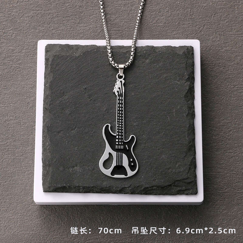 Korean version rock personalized hip-hop men's drip oil guitar necklace ins women's trendy instrument alloy pendant accessories