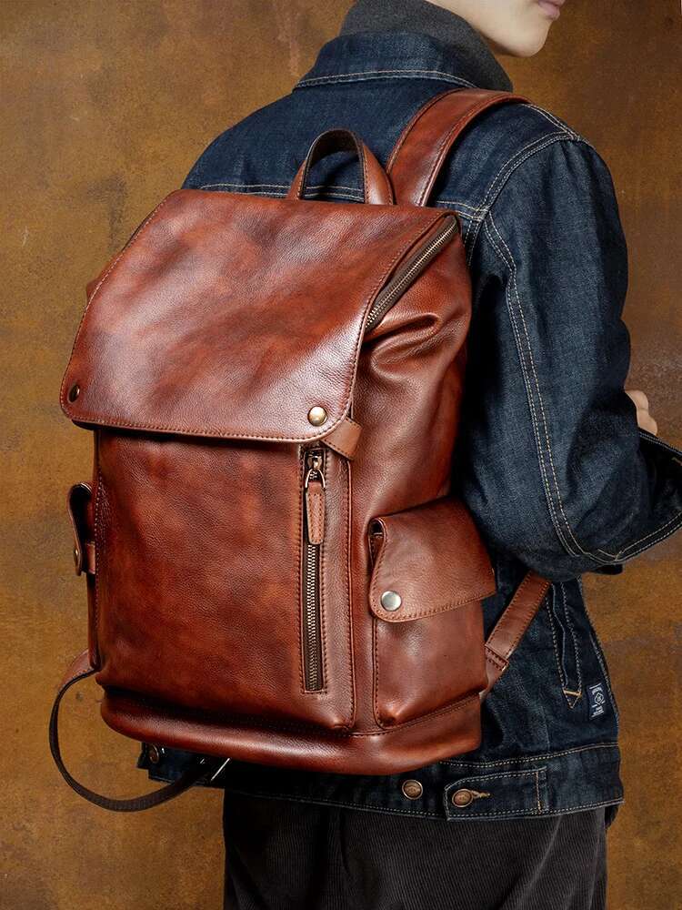 Retro Genuine Leather Men's Backpack Casual Soft Cowhide Shoulder Computer Bag Travel Backpacks Men And Women 2024 New