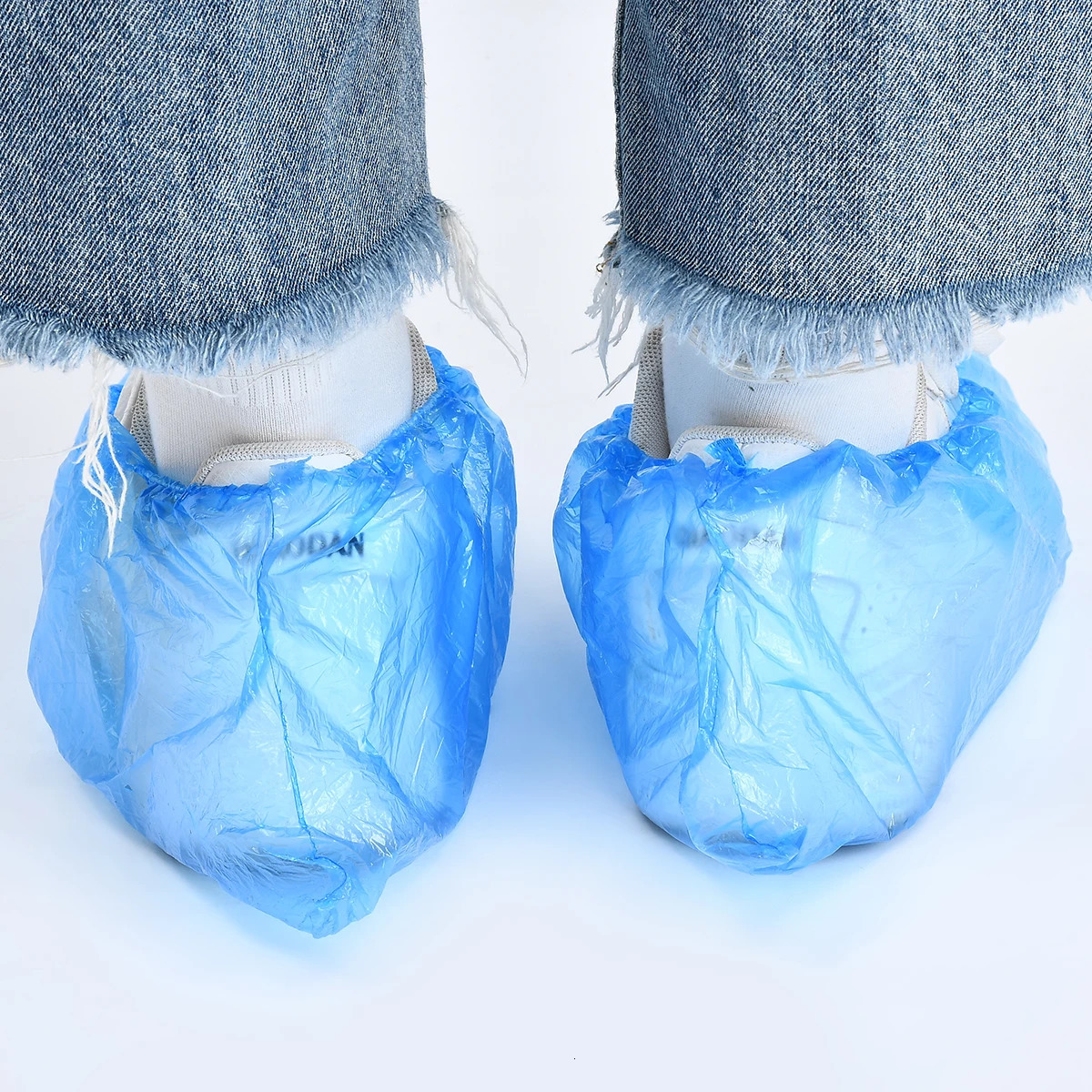 1 pack100 pieces of waterproof boot covers plastic disposable shoe rain dustproof blue 250318