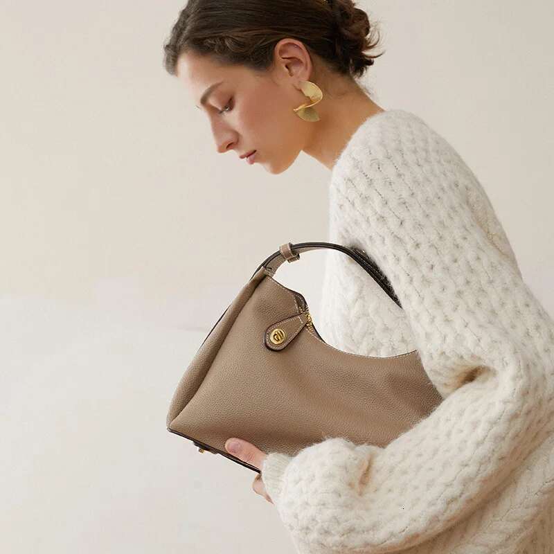 2023 New Women Casual Shoulder Genuine Leather Tote Bag High Quality Ladies Messenger Bags Female Soft Simple Handbag Khaki