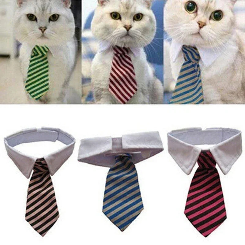 Fashionable dog cat striped bow collar pet adjustable tie white tailcoat color random 250318