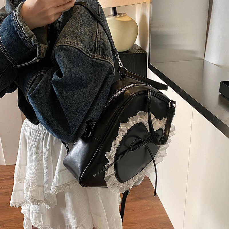 Korean Version Student Large Capacity Handbag For Women New Fashionable Sweet Lace Love Bow Backpack Small Shoulder Bags