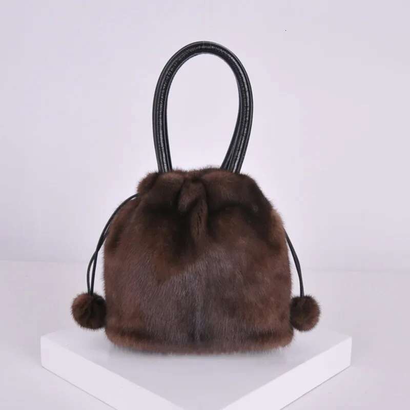 Real Mink Fur Women Party Handbag Winter Plush Ladies Clutch Crossboby Bag With String And Two Balls