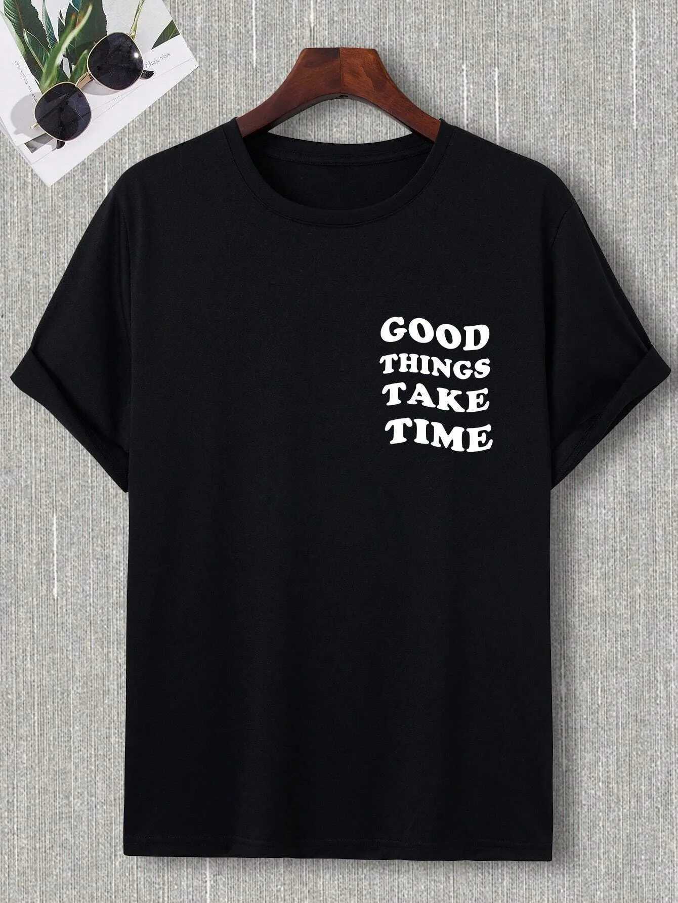 Good things take time mens and womens unisex luxury T-shirt brand rap plus size top short sleeved street clothing classic back T-shirt 4XLT250318