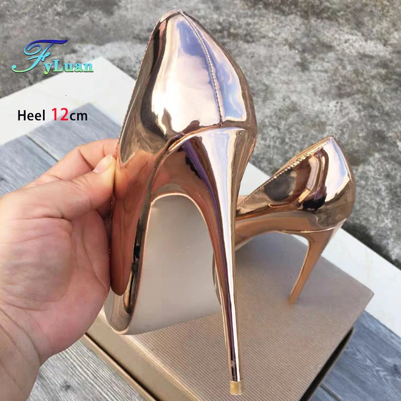 Europe and America Pointed Single Shoes Women Champagne Gold Party Dress High Heels 8CM 10CM 12CM Mirror PU Stiletto Pumps 250317