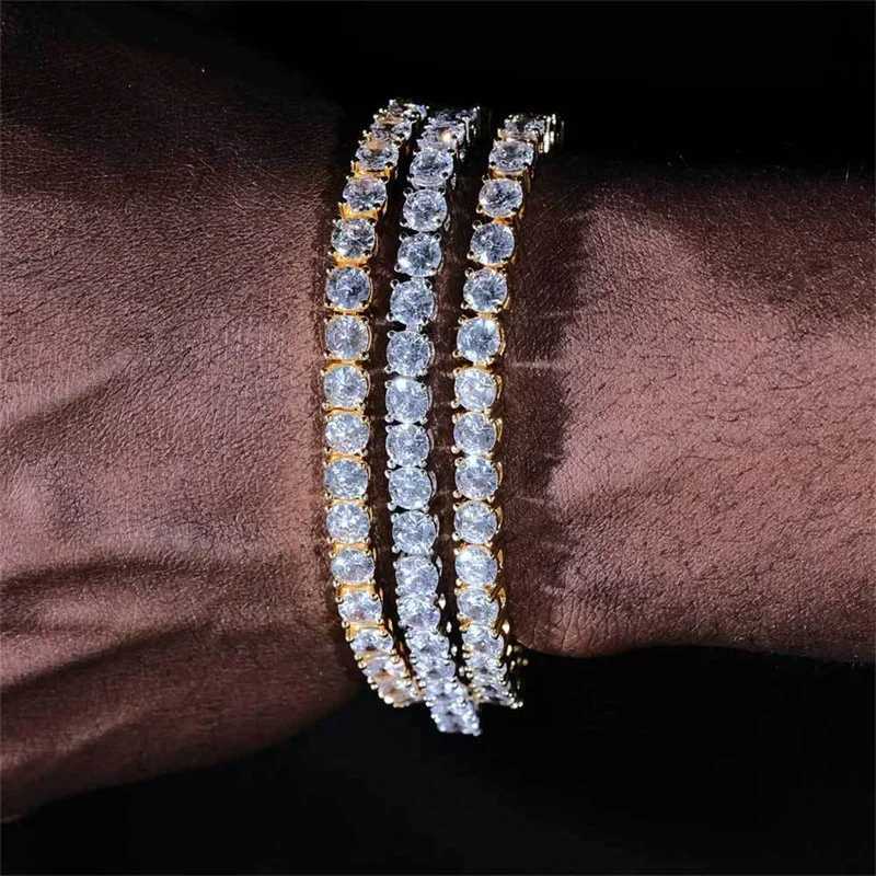 Tennis Necklace Gold Plated 4mm Round Cubic Zircon Cut Rhinestones Tennis Chain Iced Out Bracelet Fashion Hip-Hop Choker Jewelry W250318