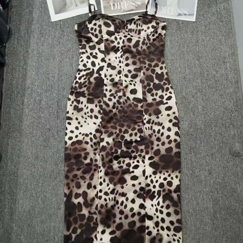 Wind 2024 New Women's Instagram Sexy Party Fashion Leopard Print Backless Hanging Neck Dress For Women