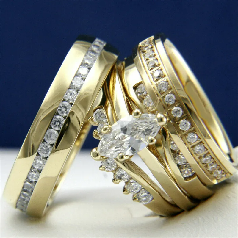 Fashionable Luxury Engagement Ring Sets in Golden Hue - Perfect Gifts for Couples