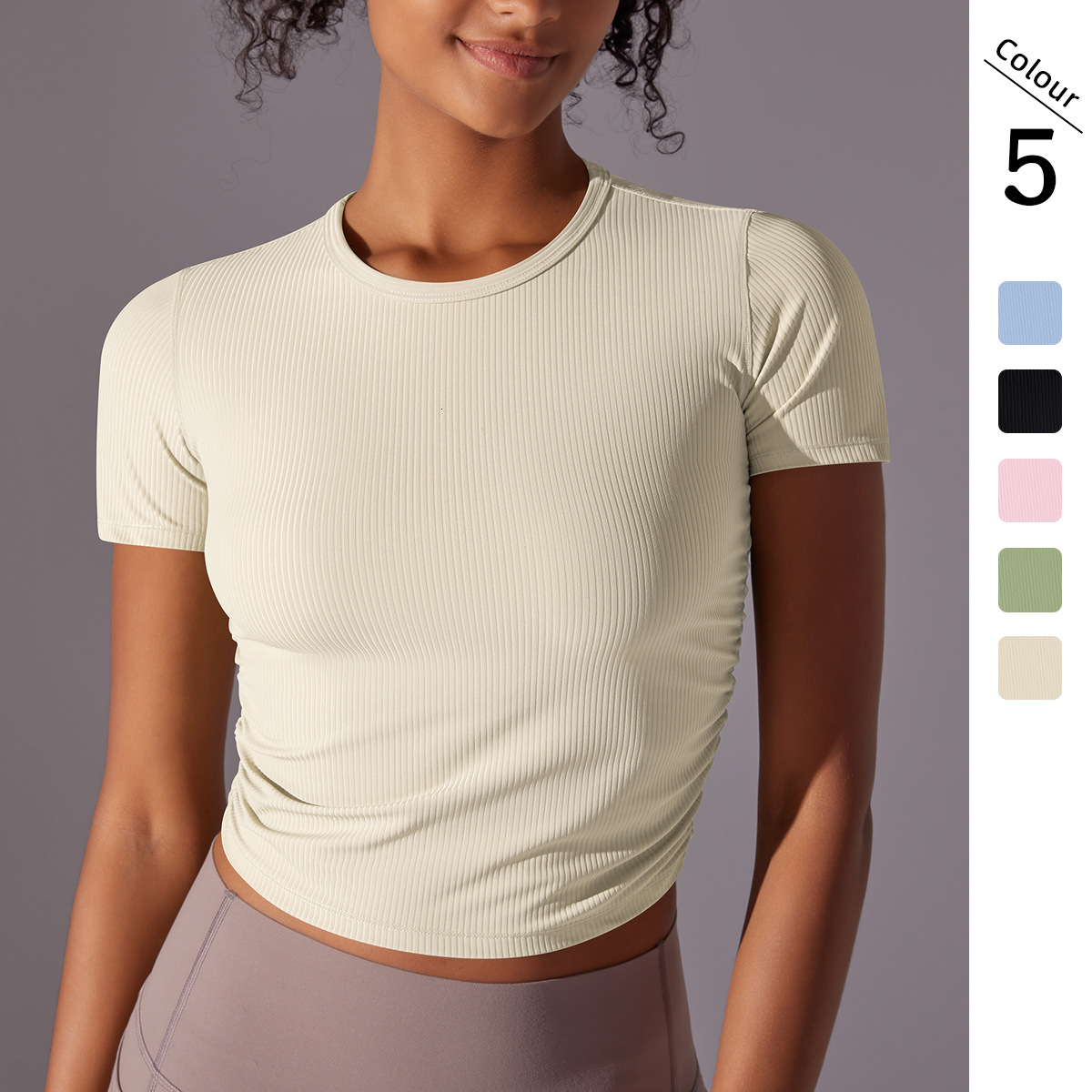 New tracksuit Threaded Solid Color Tight High Elasticity Breathable Sports Short Sleeve T-shirt Running Fitness Yoga Clothing Top for Women leggings